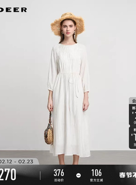 sdeer圣迪奥春秋装女装复古圆领肌理收腰长袖连衣裙S243Z1279