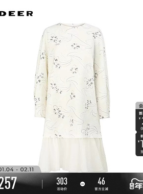 sdeer圣迪奥女装复古优雅圆领绣花网纱拼接连衣裙S244Z1282