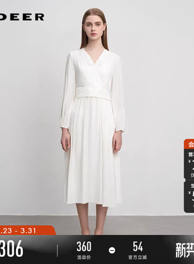 sdeer圣迪奥淡人夏季女装V领压褶收腰垂坠两件套连衣裙S252Z1208