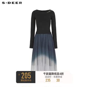sdeer圣迪奥女装圆领网纱拼接渐变连衣裙S211Z1215