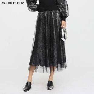 新品 復古高腰松緊肌理網紗A字長裙S253Z1111 呼呼專屬