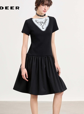 【好物体验专享】sdeer圣迪奥甜酷风印花抽褶短袖连衣裙S262Z1205