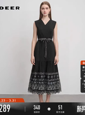 sdeer圣迪奥女装夏装田园风V领收腰绣花无袖连衣裙S252Z1225