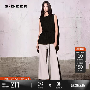 sdeer圣迪奥女装 OL风圆领风琴褶收腰无袖 衬衫 S252Z0607 夏季
