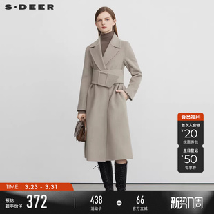毛呢大衣S224Z2526 领收腰长款 sdeer圣迪奥冬装 女西装