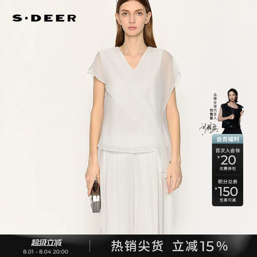 sdeerOL风V领收腰雪纺短袖上衣