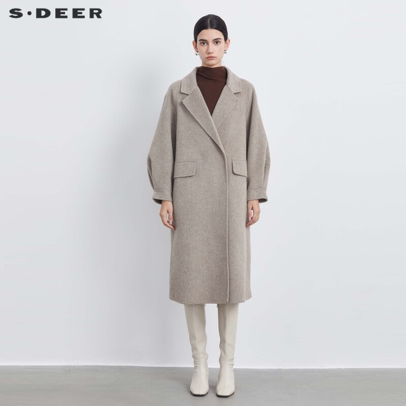 sdeer休闲西领直筒毛呢长款大衣