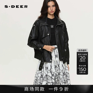 【商场同款】sdeer圣迪奥女26新品潮酷波嬉字母皮质外套S26383516