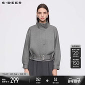 时尚 sdeer圣迪奥女装 春秋装 立领收腰宽松夹克外套S253Z2219