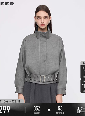 sdeer圣迪奥女装春秋装时尚立领收腰宽松夹克外套S253Z2219