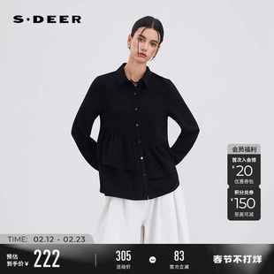 sdeer圣迪奥女装春秋装OL风翻领抽褶宽松衬衫S253Z0520