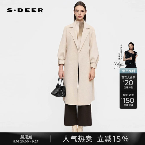 sdeerOL风西装领收腰双面呢大衣