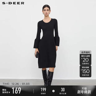 针织连衣裙S233Z1289 罗纹圆领喇叭袖 sdeer圣迪奥秋季 女装