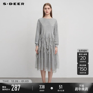 sdeer圣迪奥冬季 圆领网纱不规则卫衣连衣裙S244Z1264 女装
