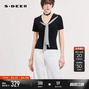 sdeer圣迪奥女装 学院风海军领条纹修身 针织衫 S262Z3507 26年新品