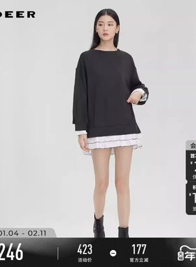 sdeer圣迪奥秋冬季女装时尚圆领撞色拼接宽松连衣裙S244Z1252