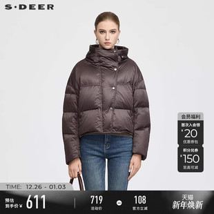 25年冬新品 sdeer圣迪奥女装 高领连帽面包服S25463102 90%绒