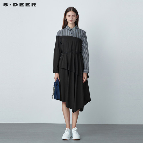 s.deer条纹不规则衬衫连衣裙