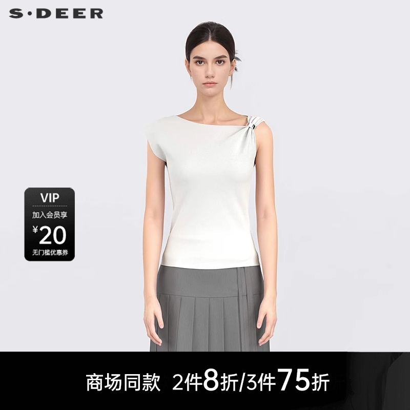s.deer不规则领修身无袖针织衫