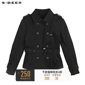 sdeer圣迪奥春装时尚翻领收腰拼接短款工装外套S21182215