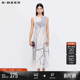 连衣裙S25261213 度假风圆领晕染收腰无袖 sdeer圣迪奥女装 夏装
