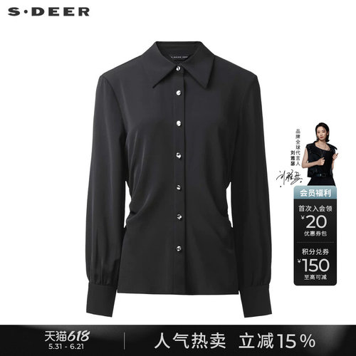 sdeerOL风翻领抽褶垂坠雪纺衬衫