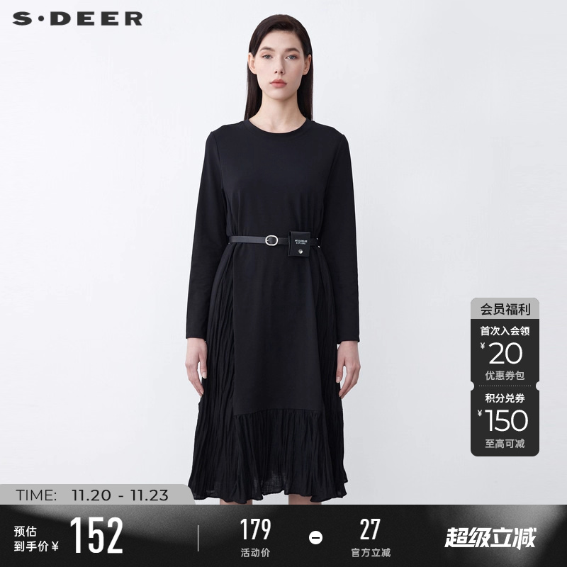 sdeer圣迪奥春装圆领拼接连衣裙