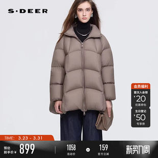 立领宽松短款 25新品 sdeer圣迪奥女装 羽绒服S254Z3108 90%绒