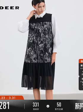 sdeer圣迪奥女装春秋装复古圆领提花不规则无袖连衣裙S253Z1230