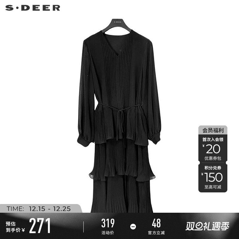 sdeerV领风琴褶收腰垂坠蛋糕裙