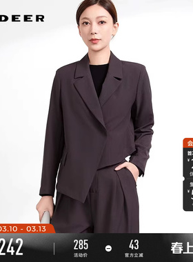 sdeer圣迪奥春秋装女装西装领不对称垂坠西装外套S233Z2218