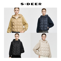 【90绒】sdeer圣迪奥女装25年新品连帽拼接轻薄羽绒服S25463101