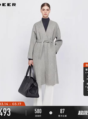 sdeer圣迪奥冬装女装OL风V领收腰绵羊毛双面呢宽松大衣S244Z2503