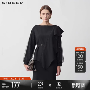 S243Z0528 OL风圆领网纱收腰不规则衬衫 sdeer圣迪奥春秋装 女装