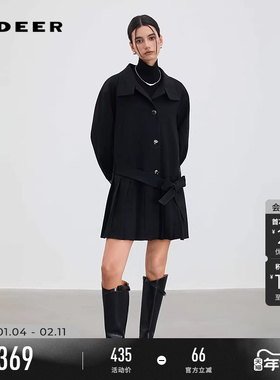 sdeer圣迪奥女装25年新品休闲立领收腰百褶拼接长款风衣S253Z1803