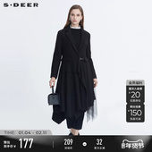 休闲西装 sdeer圣迪奥冬季 女装 领网纱拼接千金毛呢大衣S20481831