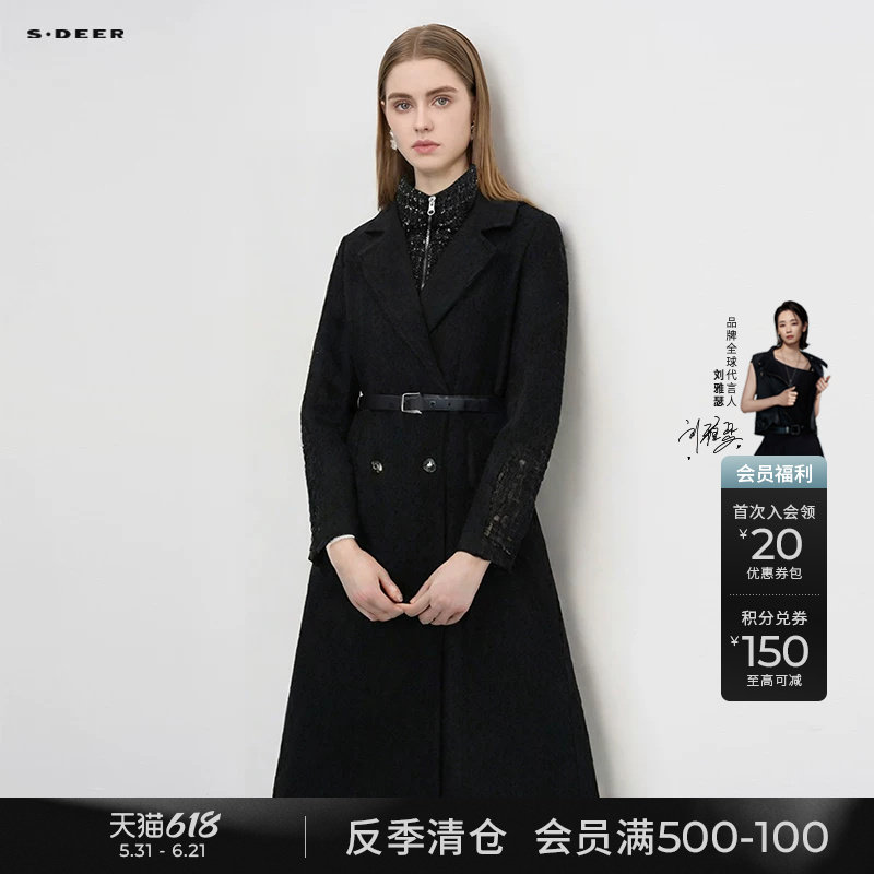 sdeer圣迪奥冬季女装立领格纹拼接收腰大衣式羽绒服S234Z2457