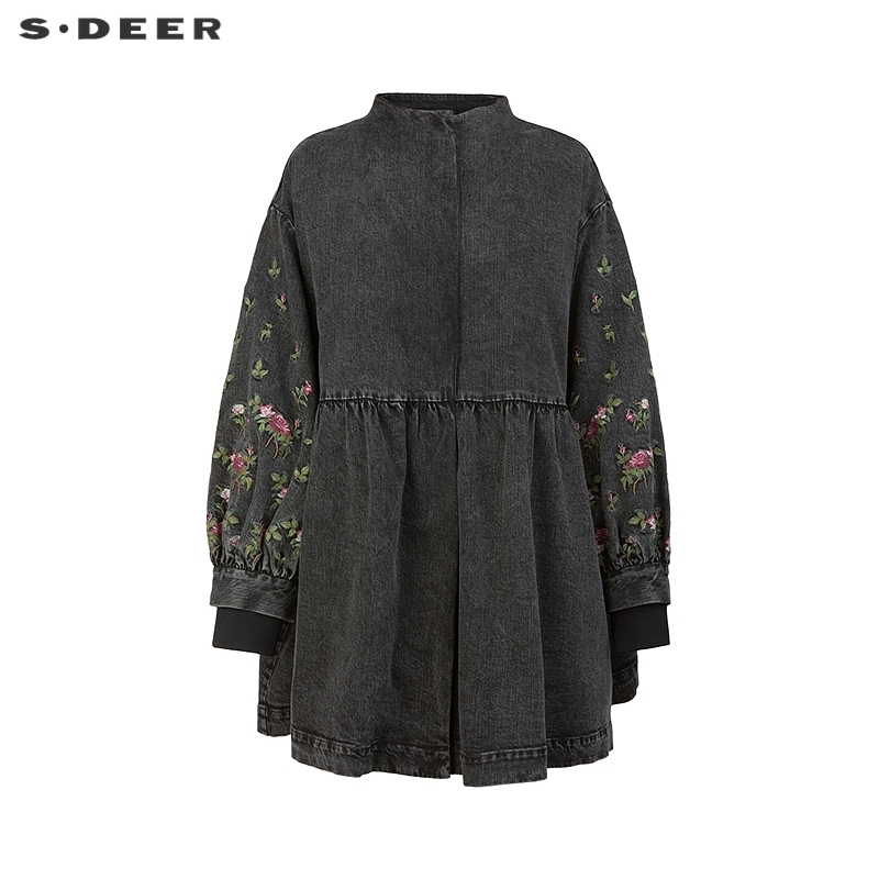 sdeer圆领绣花牛仔两件套羽绒服
