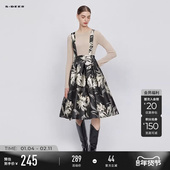 sdeer圣迪奥秋冬季 女装 水墨晕染压褶不规则背带裙S244Z2901