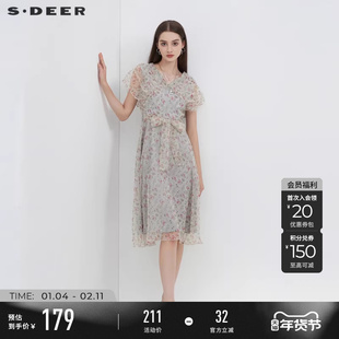 sdeer圣迪奥碎花裙女夏装V领初恋感甜美茶歇连衣裙S223Z122A