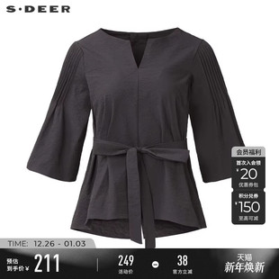 不规则衬衫 V领收腰喇叭袖 S233Z0402 女装 sdeer圣迪奥秋季