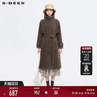 毛呢大衣S25462502 美拉德风立领收腰长款 sdeer圣迪奥女装 25年新品