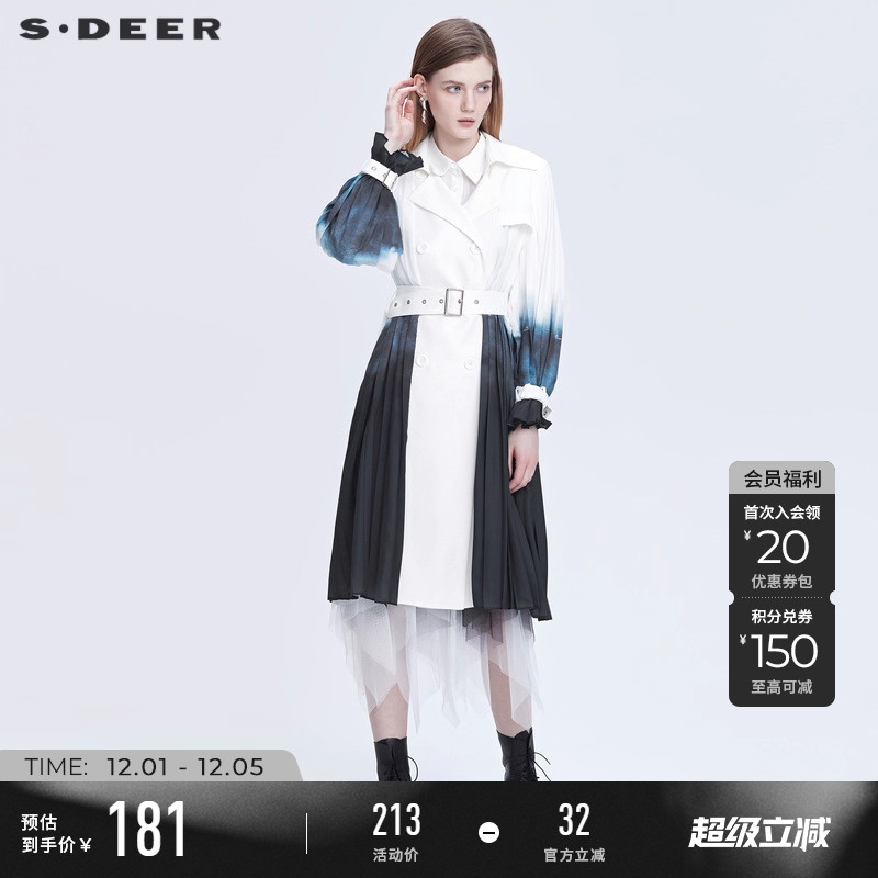 s.deer双排扣中国印花风衣外套