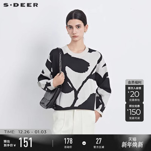 S233Z3504 罗纹圆领撞色印花宽松针织衫 sdeer圣迪奥秋装 女装