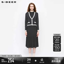 连衣裙S234Z1255 圆领撞色拼接针织长袖 sdeer圣迪奥冬季 女装