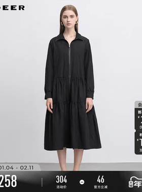 sdeer圣迪奥冬装女装个性立领碎褶拼接宽松连衣裙S244Z1209