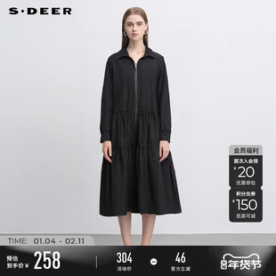 sdeer圣迪奥冬装女装个性立领碎褶拼接宽松连衣裙S244Z1209