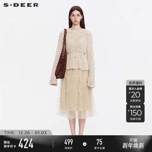 连衣裙套装 复古圆领网纱针织衫 S253Z1411 25年新品 sdeer圣迪奥女装
