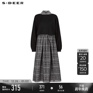 连衣裙套装 印花收腰网纱针织衫 S244Z1417 女装 sdeer圣迪奥冬季