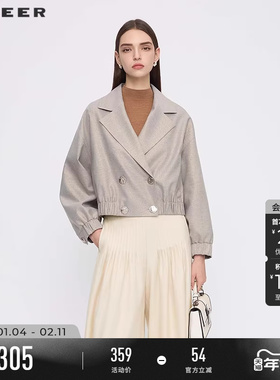 sdeer圣迪奥女装25年新品OL风西装领双排扣插袋外套S253Z2216